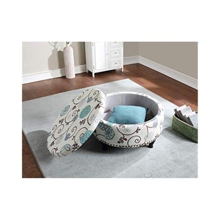 Nathaniel Home Nathaniel Home 91032-63 Round Storage Ottoman with Nailhead; Blue Floral 91032-63